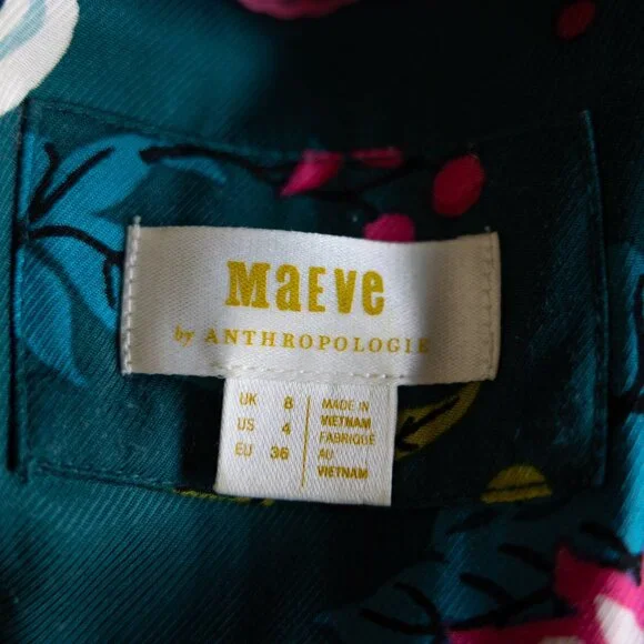 SOLD * MAEVE ANTHROPOLOGIE Emerald Green Floral Bird Butterfly Dress - Picture 17 of 17